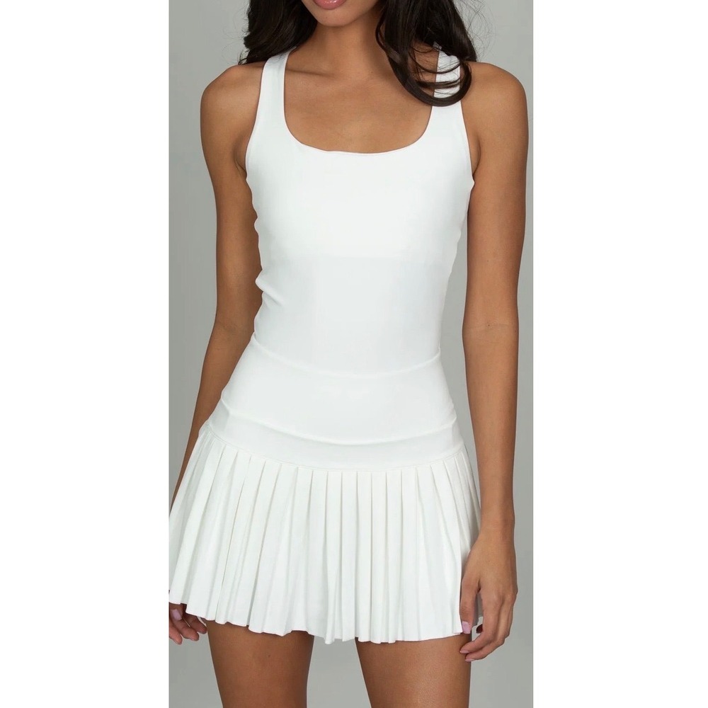 Laura Ashley Womens White Pleated Tennis Dress Racerback Sleeveless Small NWT